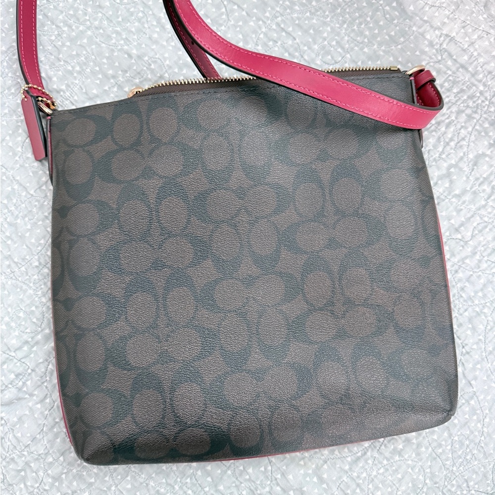 Coach Crossbody Bag - Signature coated canvas with red accents. - Picture 2 of 5